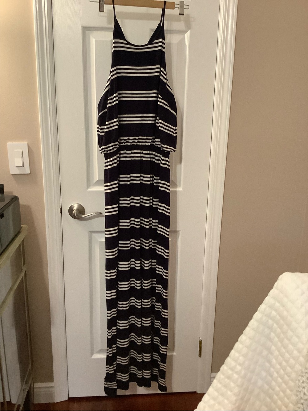 LOFT Navy and White Striped Maxi Dress with Spaghetti Straps